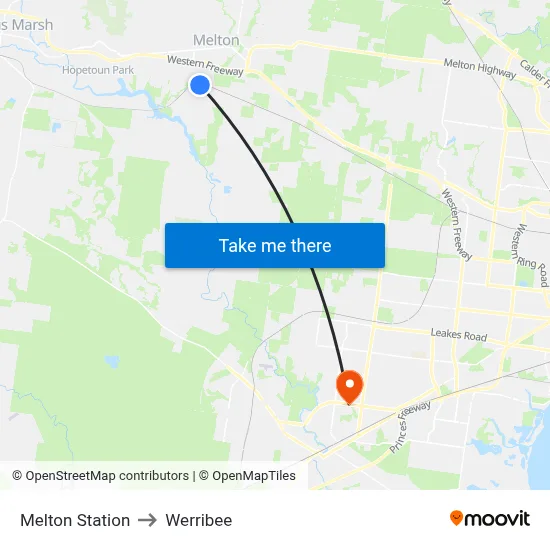 Melton Station to Werribee map