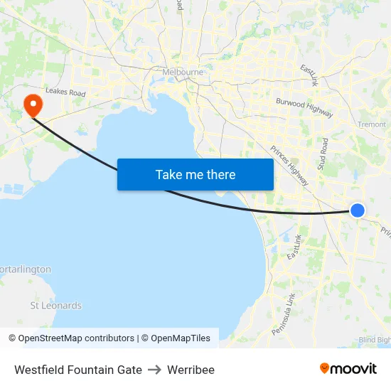 Westfield Fountain Gate to Werribee map