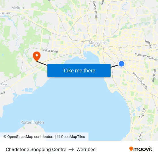 Chadstone Shopping Centre to Werribee map