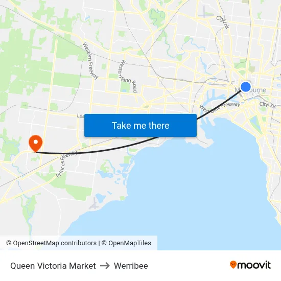 Queen Victoria Market to Werribee map