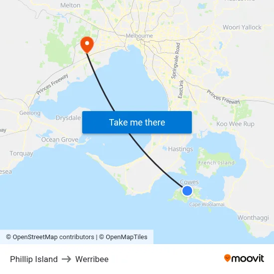 Phillip Island to Werribee map