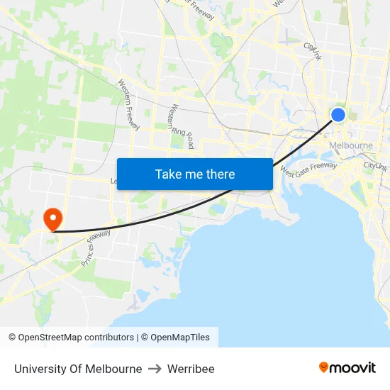 University Of Melbourne to Werribee map