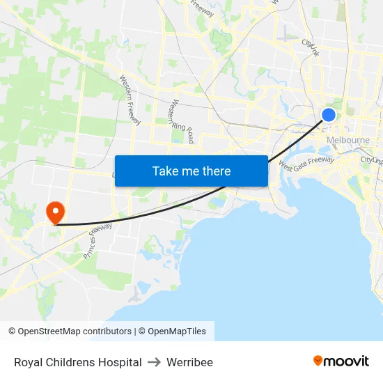 Royal Childrens Hospital to Werribee map