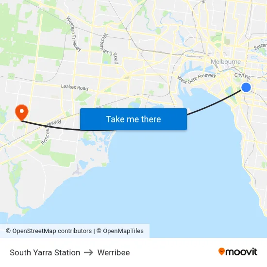 South Yarra Station to Werribee map