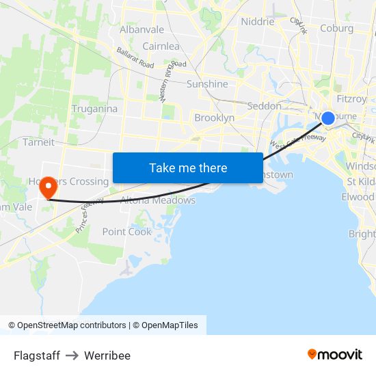 Flagstaff to Werribee map