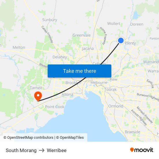 South Morang to Werribee map