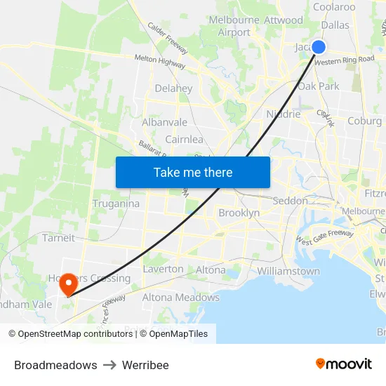 Broadmeadows to Werribee map