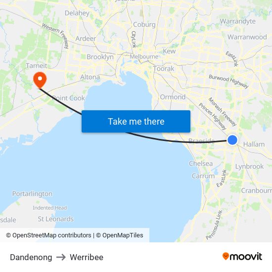 Dandenong to Werribee map