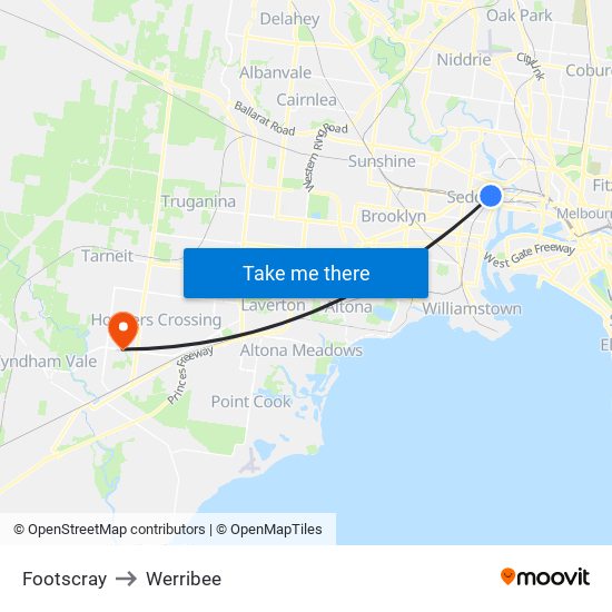 Footscray to Werribee map