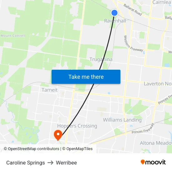 Caroline Springs to Werribee map