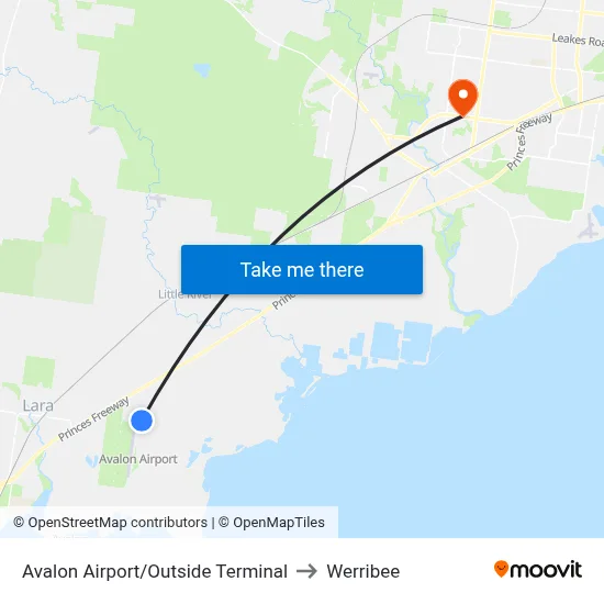 Avalon Airport/Outside Terminal to Werribee map