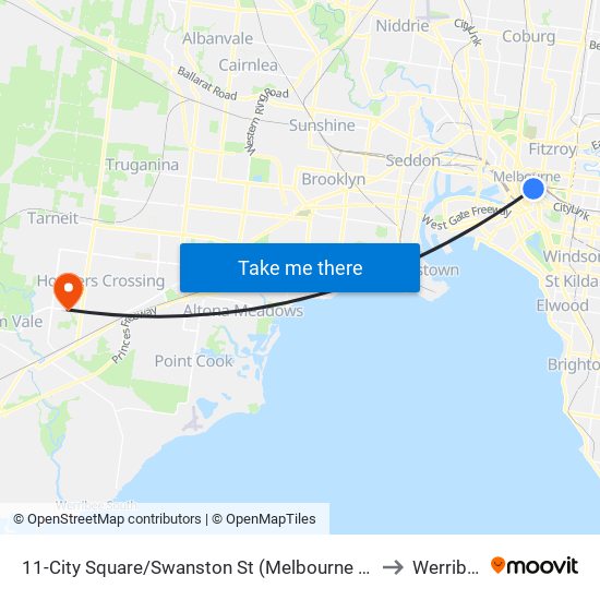 11-City Square/Swanston St (Melbourne City) to Werribee map