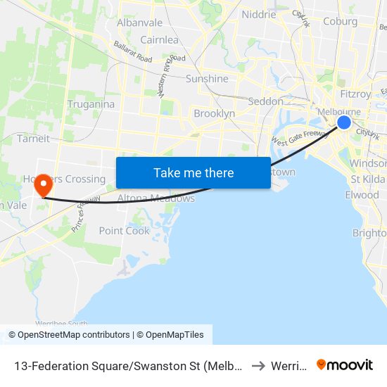 13-Federation Square/Swanston St (Melbourne City) to Werribee map