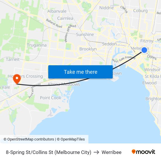 8-Spring St/Collins St (Melbourne City) to Werribee map