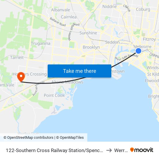 122-Southern Cross Railway Station/Spencer St (Melbourne City) to Werribee map