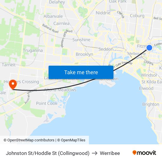 Johnston St/Hoddle St (Collingwood) to Werribee map