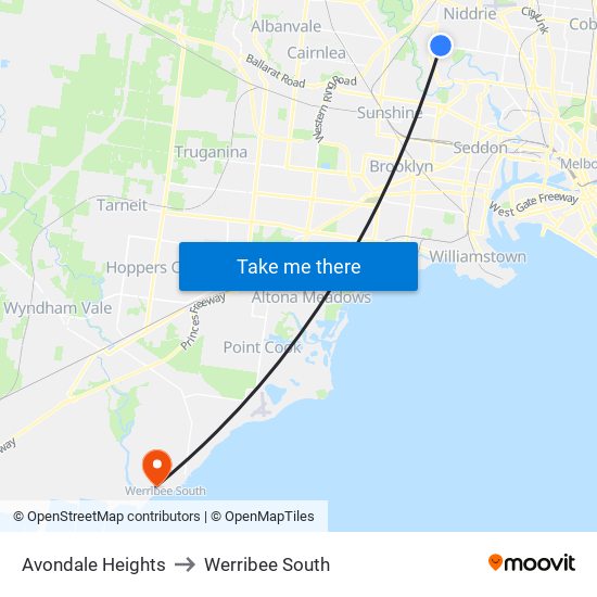 Avondale Heights to Werribee South map