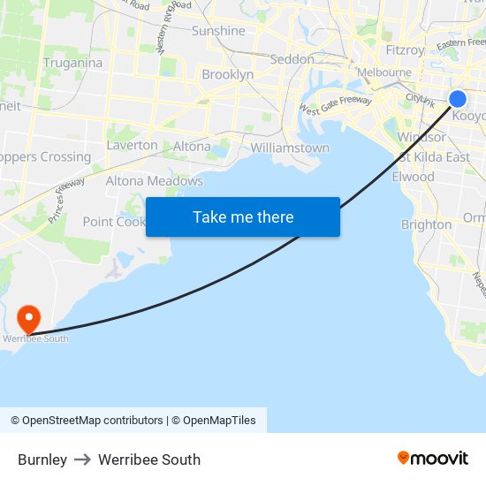 Burnley to Werribee South map