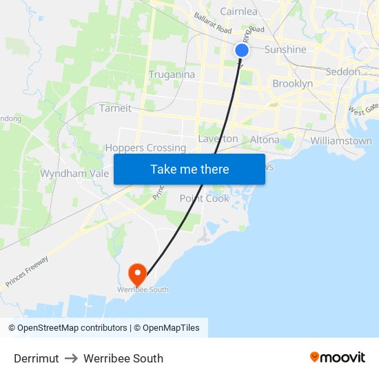 Derrimut to Werribee South map
