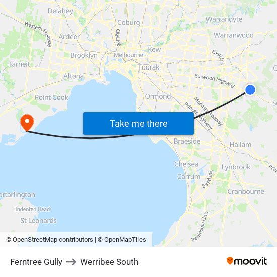 Ferntree Gully to Werribee South map