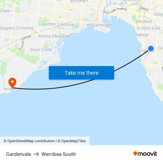 Gardenvale to Werribee South map