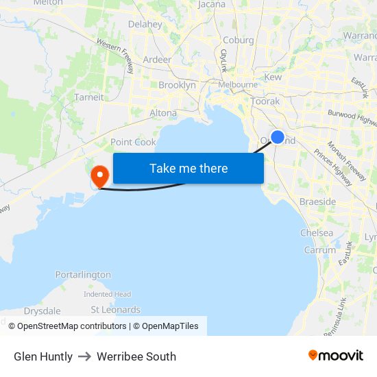 Glen Huntly to Werribee South map