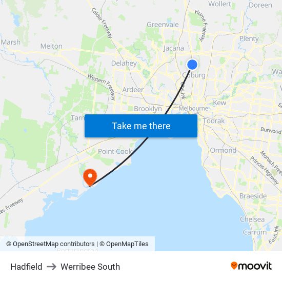 Hadfield to Werribee South map
