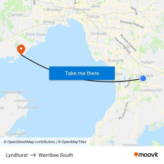 Lyndhurst to Werribee South map