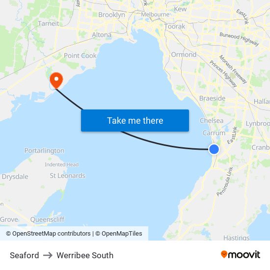 Seaford to Werribee South map