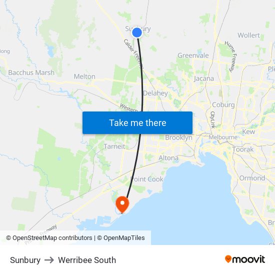 Sunbury to Werribee South map