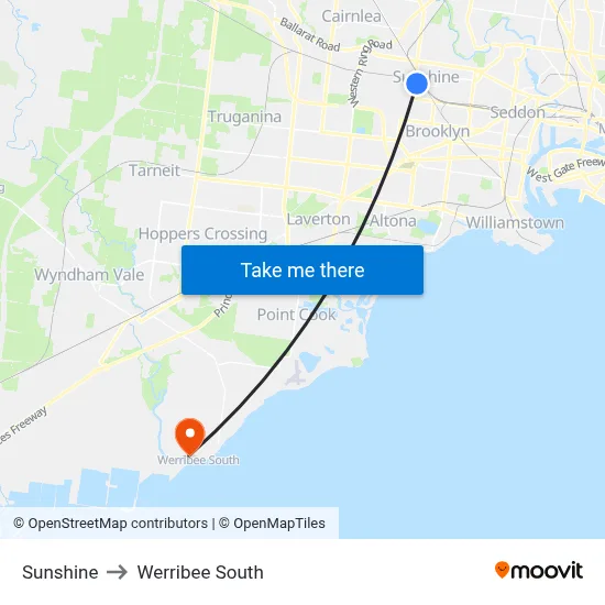 Sunshine to Werribee South map