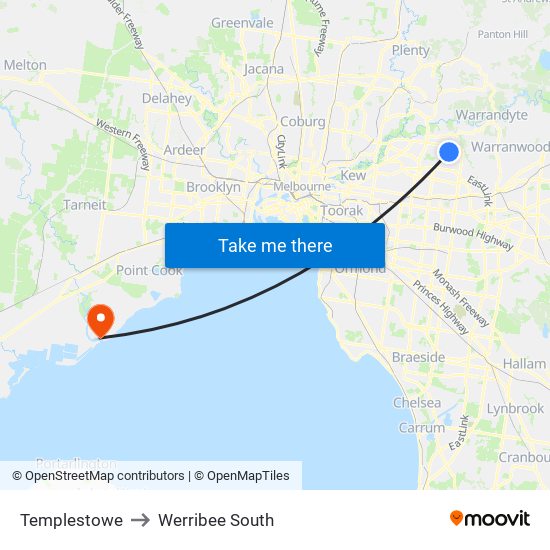 Templestowe to Werribee South map