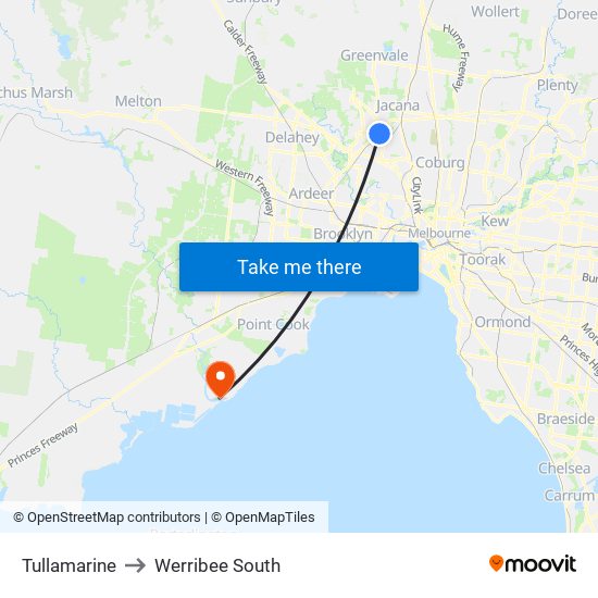 Tullamarine to Werribee South map