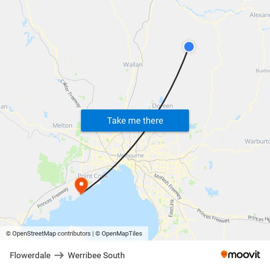 Flowerdale to Werribee South map