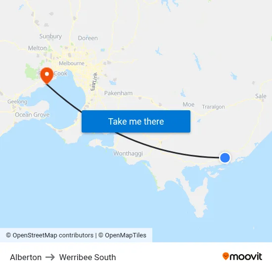 Alberton to Werribee South map