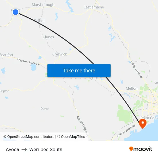 Avoca to Werribee South map