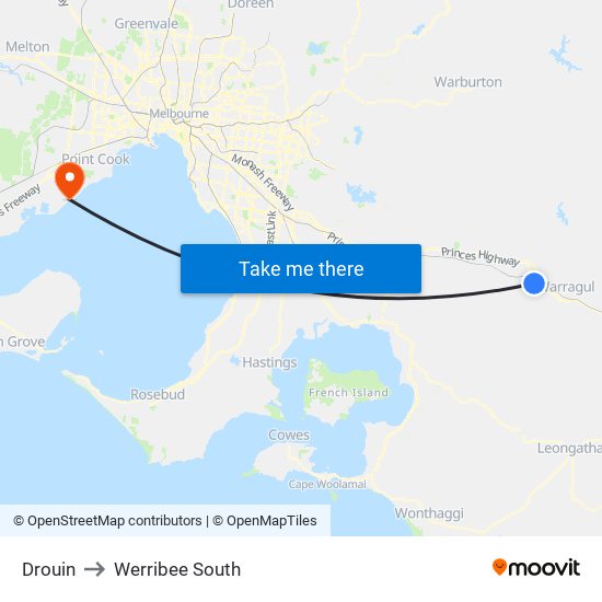 Drouin to Werribee South map