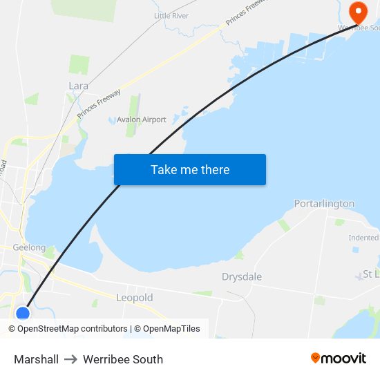 Marshall to Werribee South map