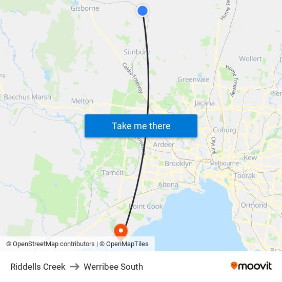 Riddells Creek to Werribee South map