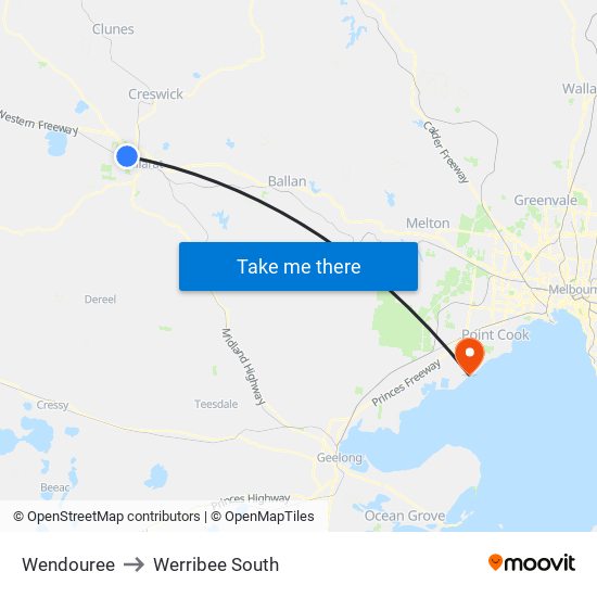 Wendouree to Werribee South map