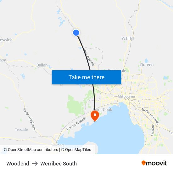Woodend to Werribee South map