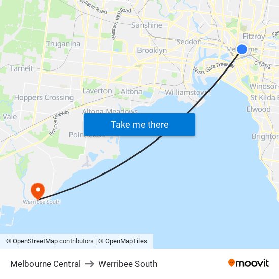 Melbourne Central to Werribee South map