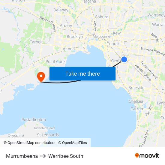 Murrumbeena to Werribee South map