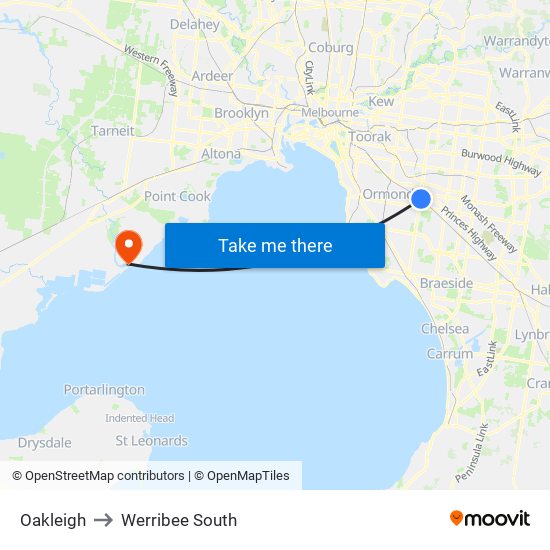 Oakleigh to Werribee South map