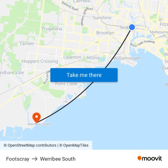 Footscray to Werribee South map