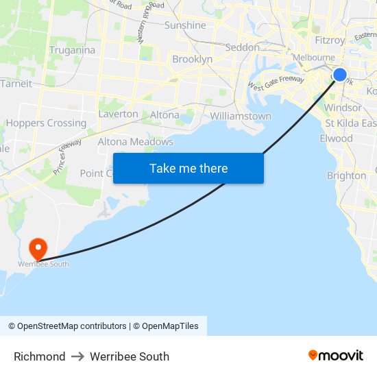 Richmond to Werribee South map