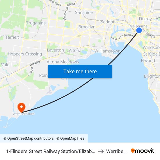 1-Flinders Street Railway Station/Elizabeth St (Melbourne City) to Werribee South map