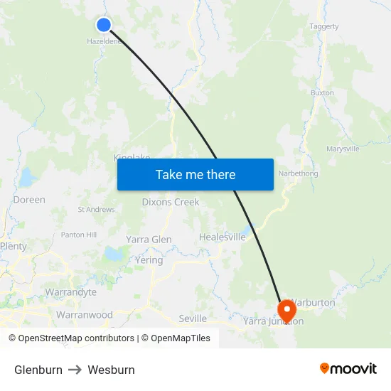 Glenburn to Wesburn map