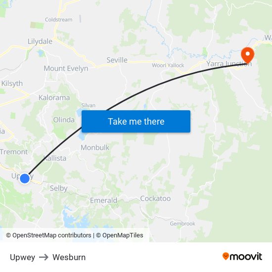 Upwey to Wesburn map
