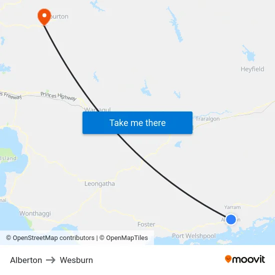 Alberton to Wesburn map